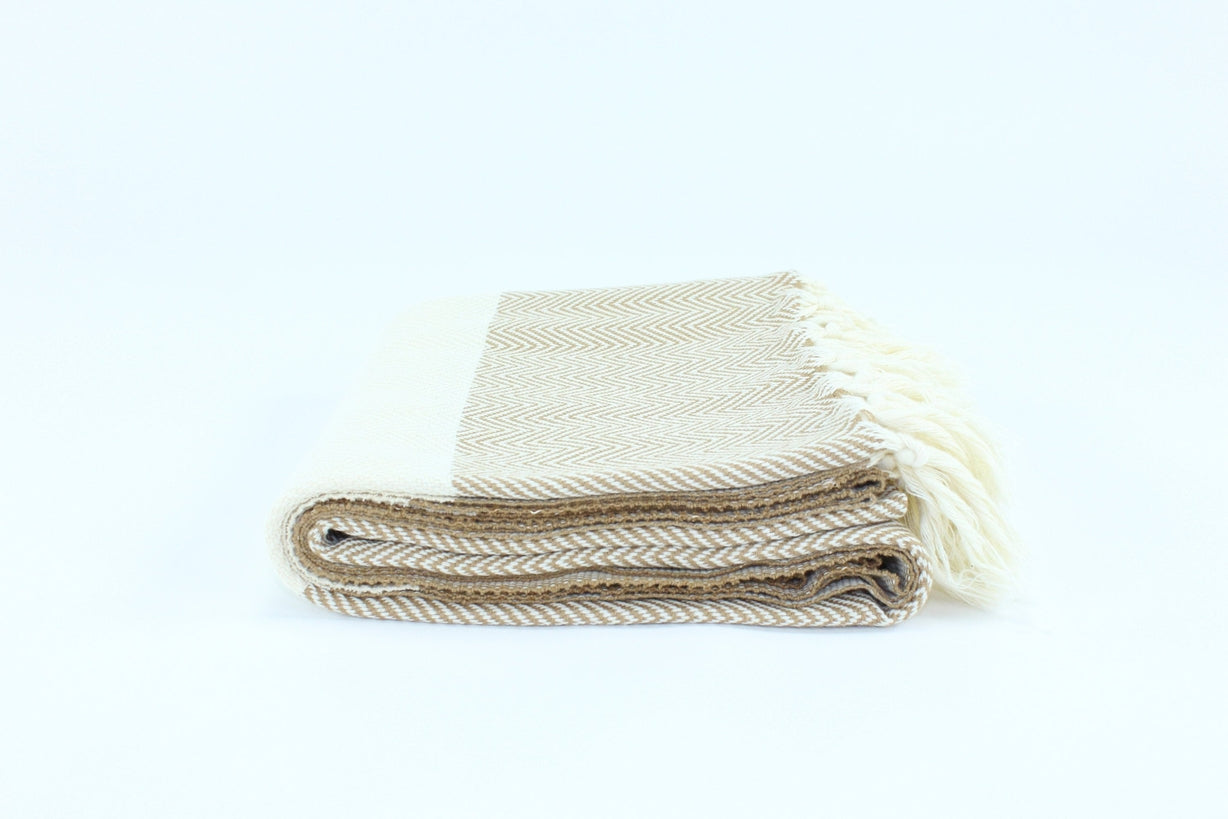 Premium Turkish Herringbone Towel Peshtemal Fouta (Light Brown)