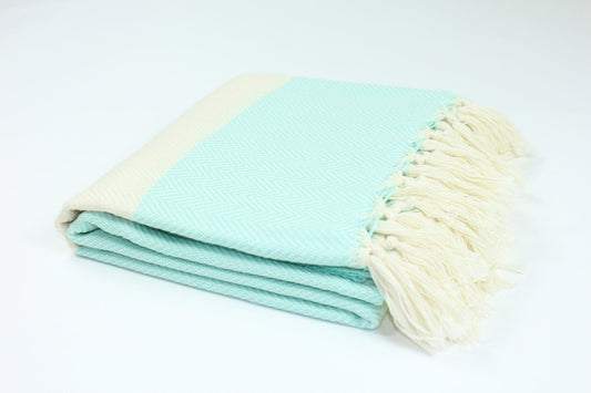 Premium Turkish Herringbone Towel Peshtemal Fouta (Light Turquoise)