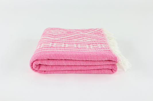 Premium Turkish Double Layer Kilim Towel Peshtemal Fouta (Pink)