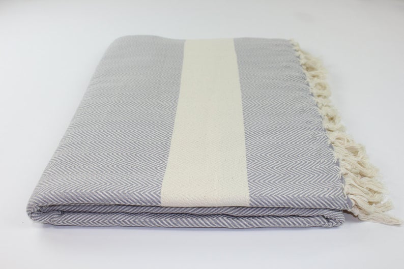Premium Turkish Herringbone Blanket Throw (Gray)