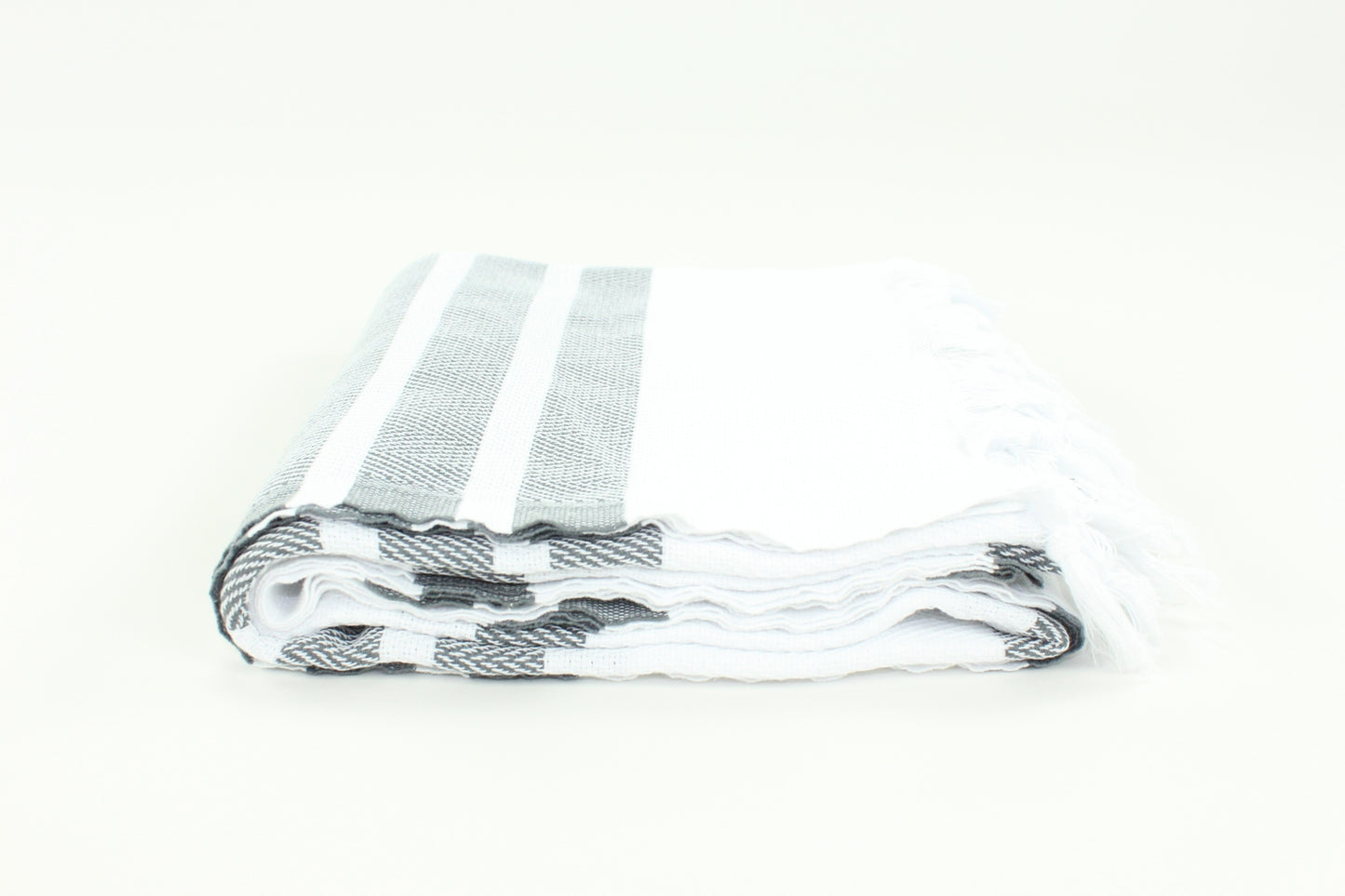 Premium Turkish Herringbone Striped Towel Peshtemal Fouta (White & Dark Gray)