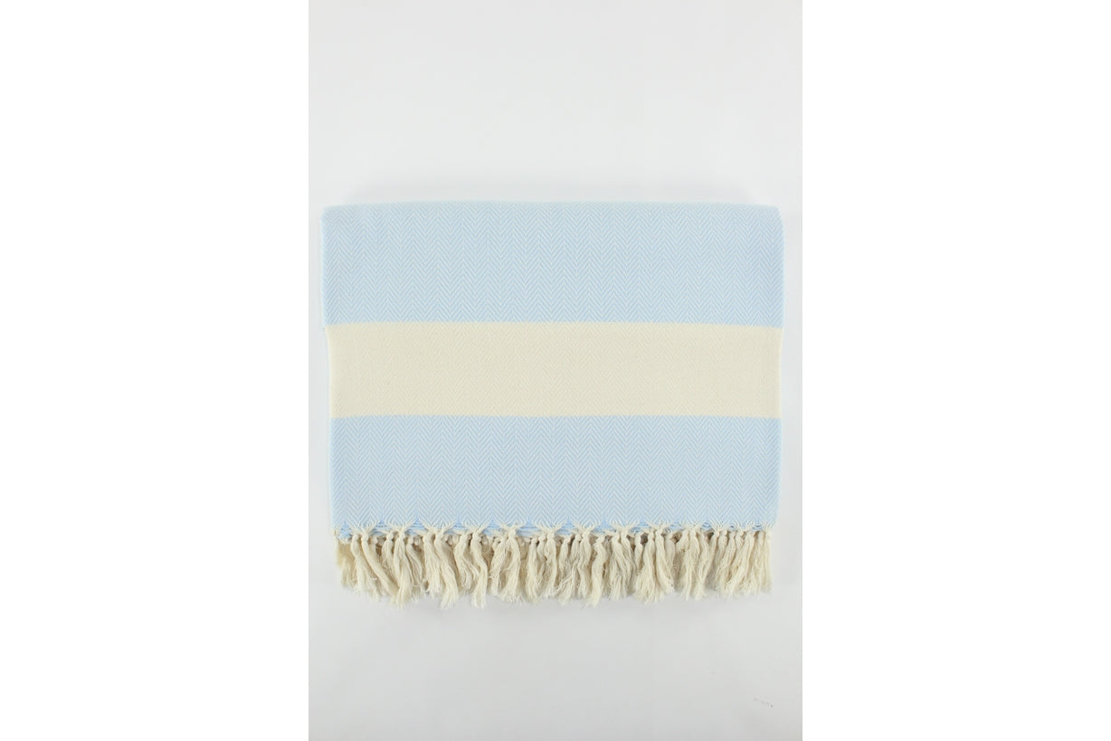 Premium Turkish Herringbone Blanket Throw (Light Blue)