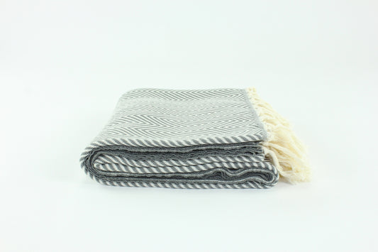 Premium Turkish Plain Herringbone Towel Peshtemal Fouta (Gray)