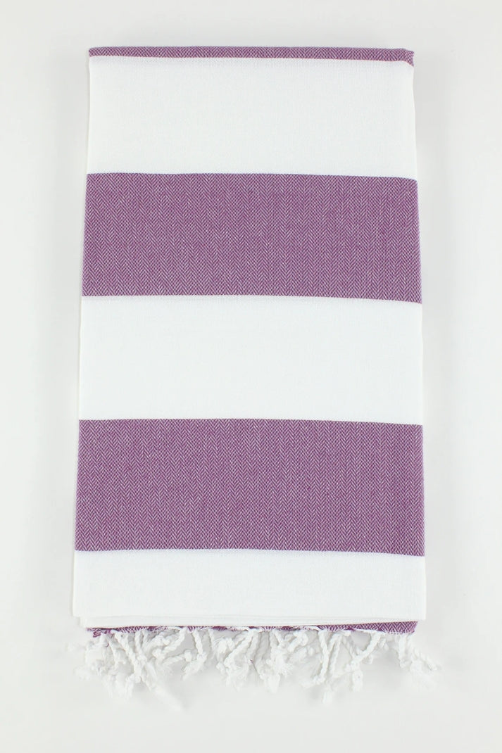 Premium Turkish Wide Stripe Towel Peshtemal Fouta (Plum & White)