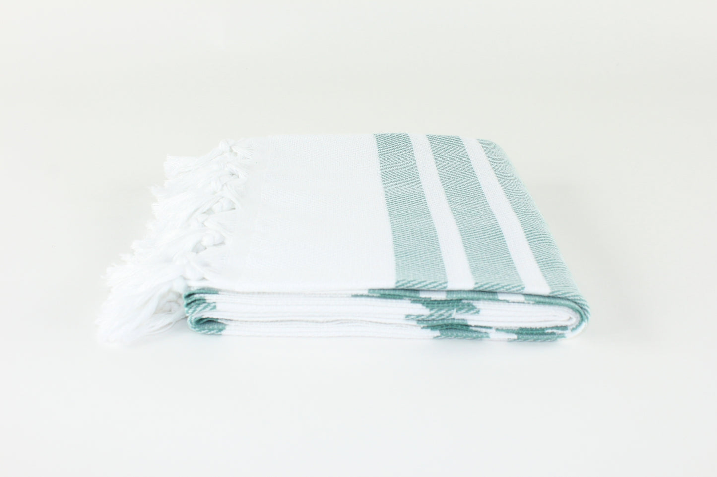 Premium Turkish Herringbone Striped Towel Peshtemal Fouta (White & Eucalyptus)