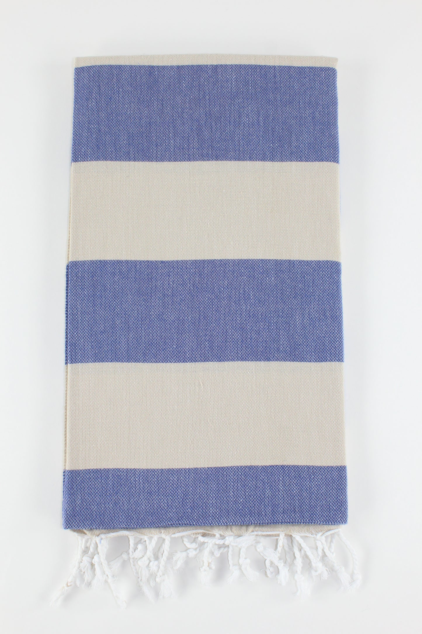 Premium Turkish Wide Stripe Towel Peshtemal Fouta (Beige & Navy Blue)