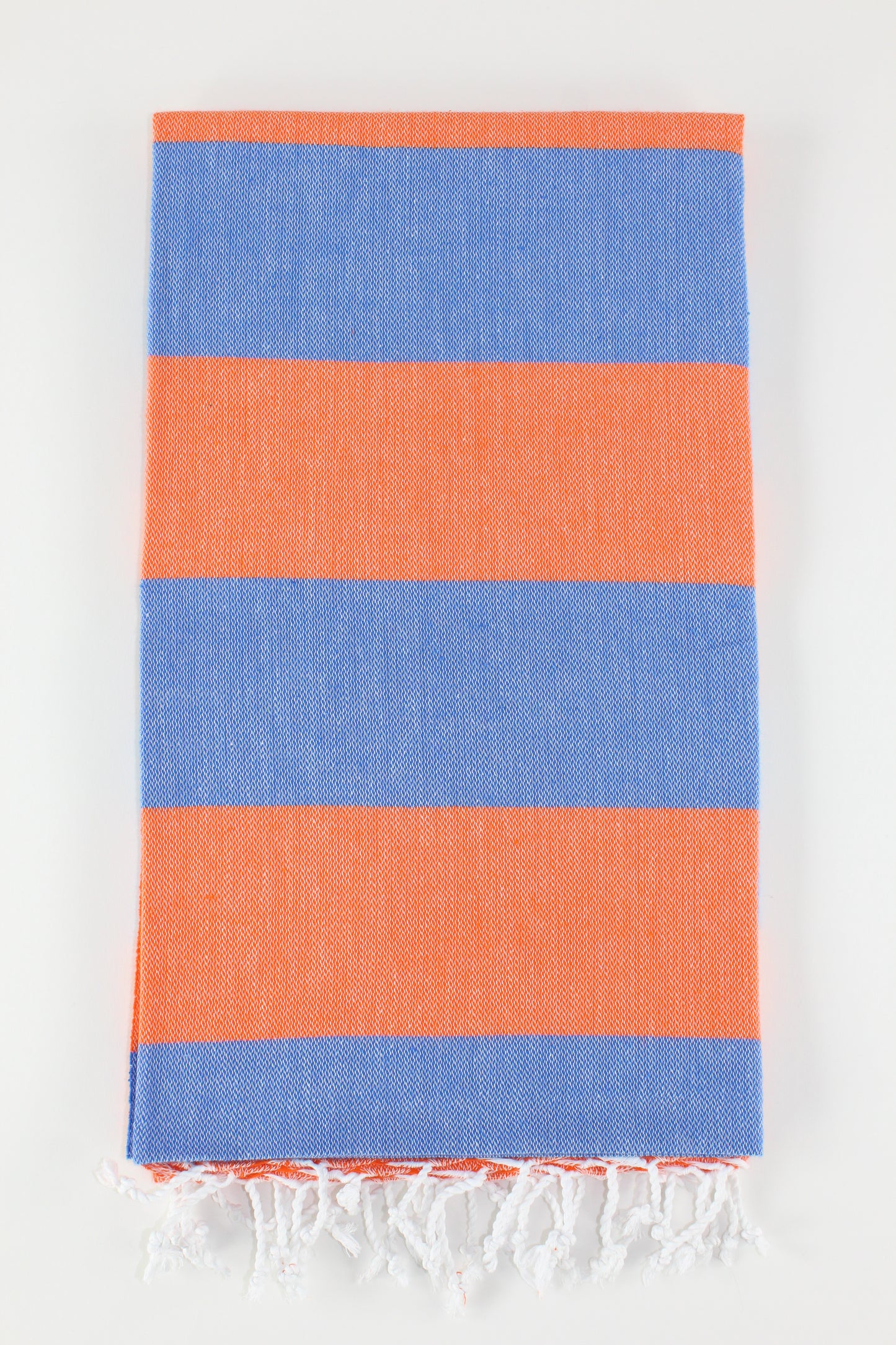 Premium Turkish Wide Stripe Towel Peshtemal Fouta (Orange & Blue)