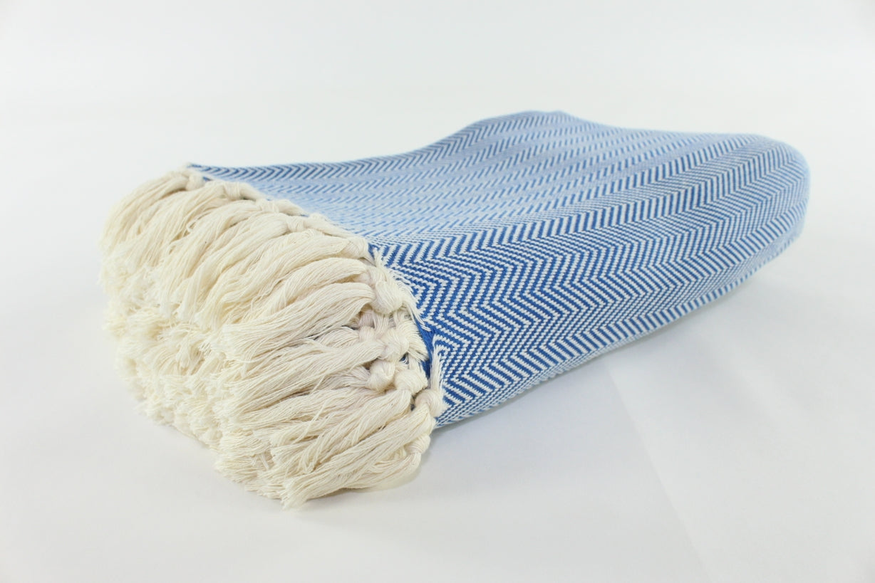 Premium Turkish Plain Herringbone Blanket Throw (Parliament Blue)