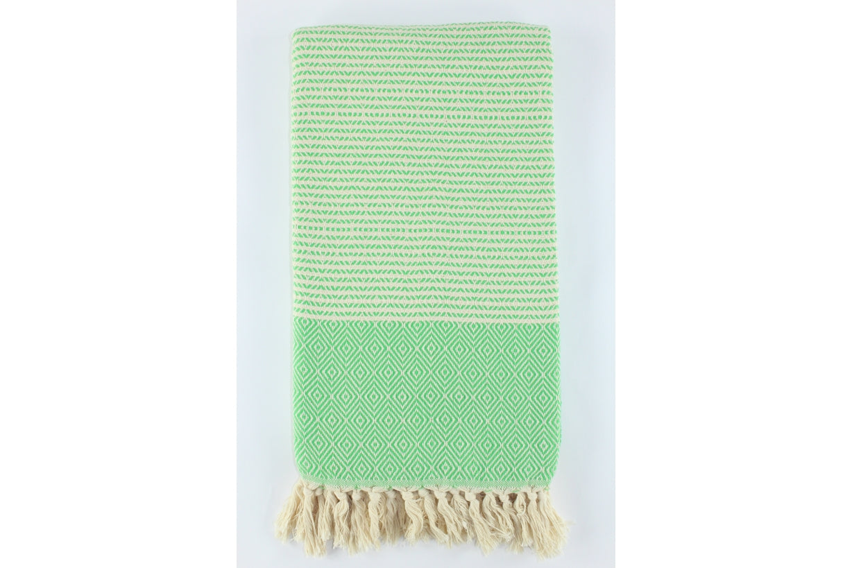 Premium Turkish Striped Diamond Towel Peshtemal Fouta (Green)