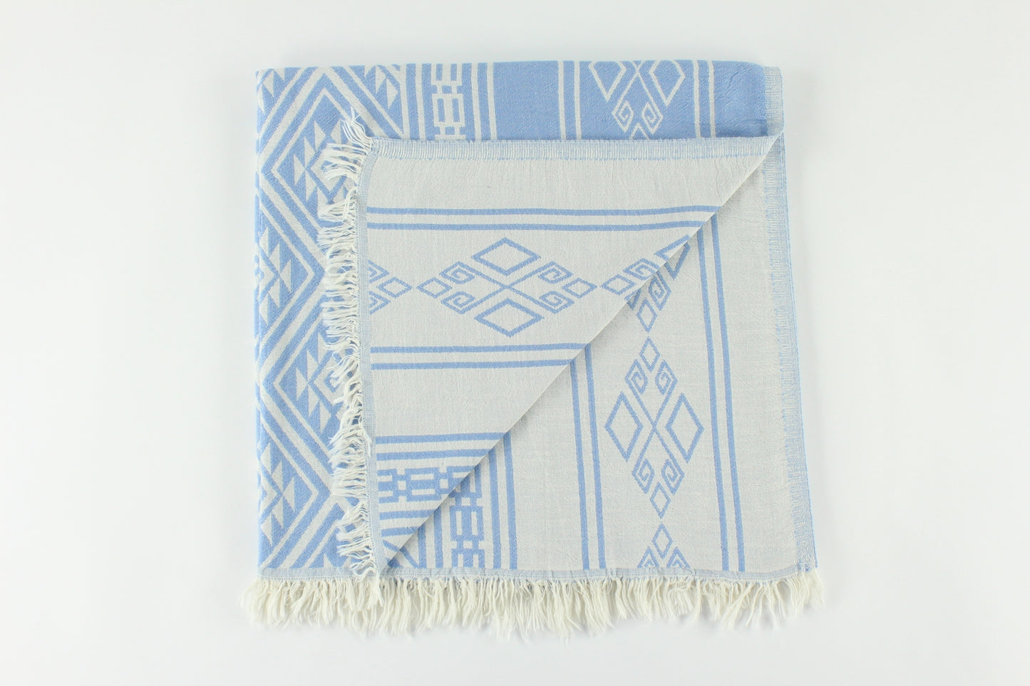Premium Turkish Double Layer Kilim Towel Peshtemal Fouta (Blue)
