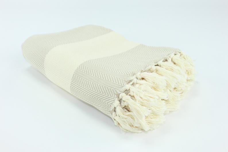 Premium Turkish Herringbone Blanket Throw (Beige)