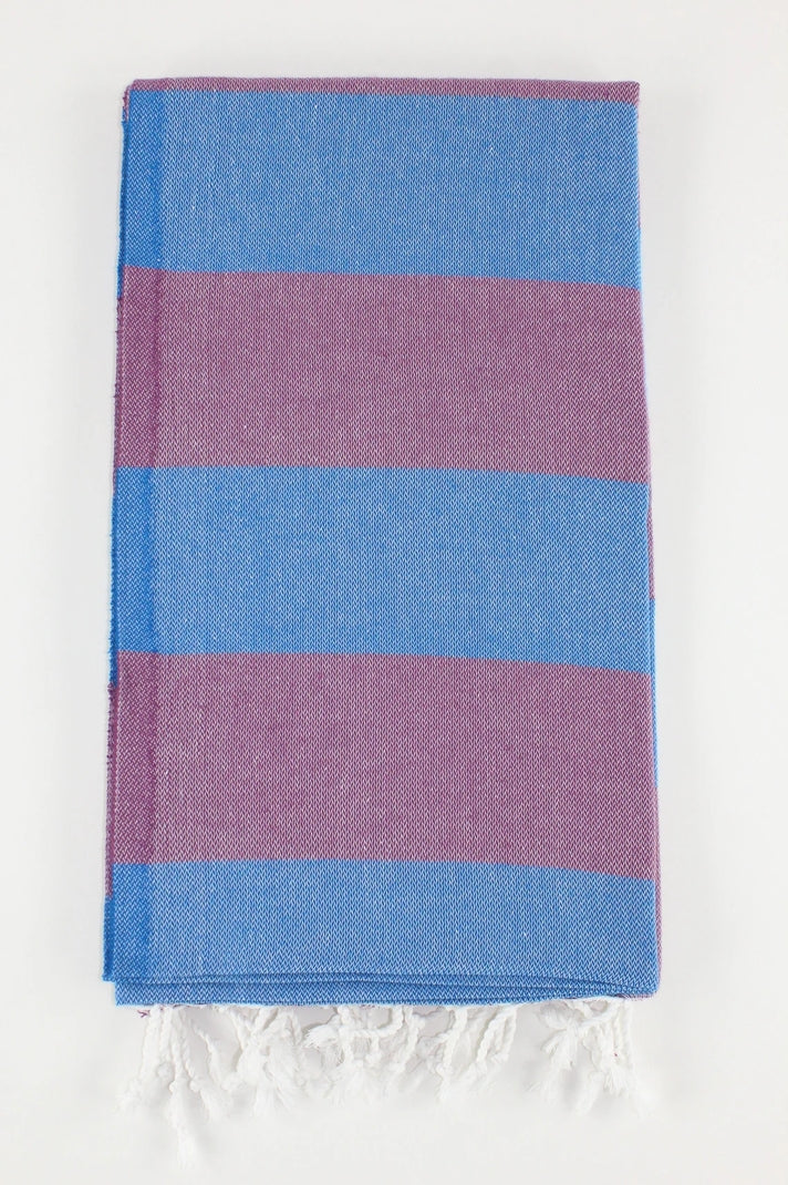 Premium Turkish Wide Stripe Towel Peshtemal Fouta (Plum & Blue)