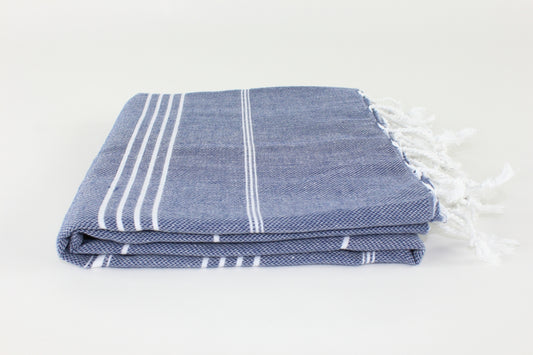 Premium Turkish Classic Striped Towel Peshtemal Fouta (Navy Blue)