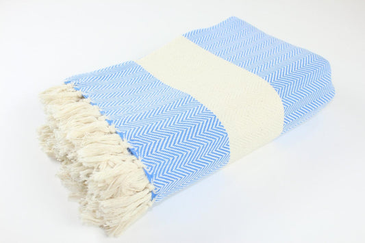 Premium Turkish Herringbone Blanket Throw (Blue)
