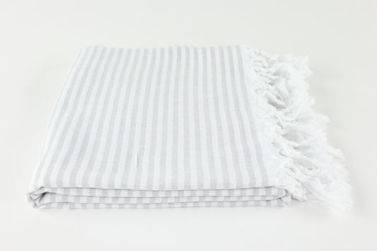 Premium Turkish Full Thin Striped Towel Peshtemal Fouta (Light Gray)