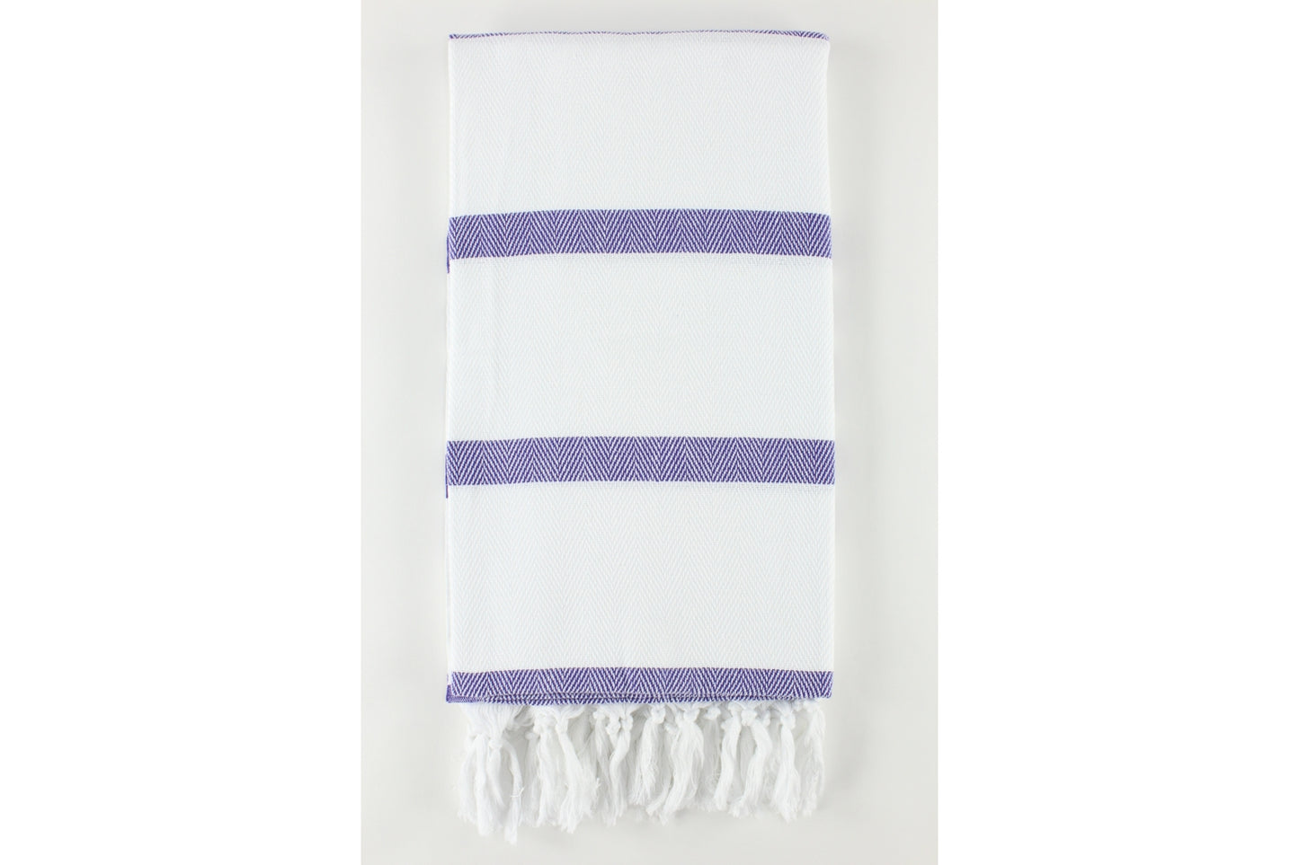 Premium Turkish Herringbone Striped Towel Peshtemal Fouta (White & Violet)