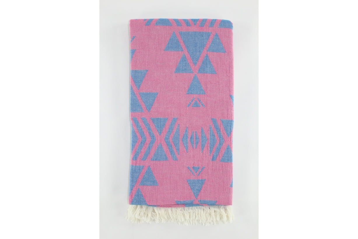 Premium Turkish Double Layer Kilim Towel Peshtemal Fouta (Pink & Blue)