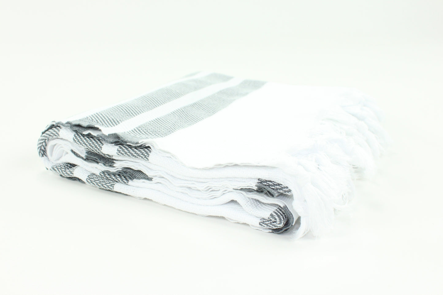Premium Turkish Herringbone Striped Towel Peshtemal Fouta (White & Dark Gray)