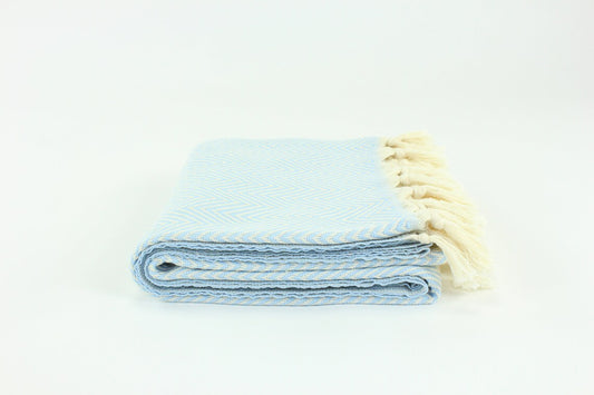 Premium Turkish Plain Herringbone Towel Peshtemal Fouta (Light Blue)
