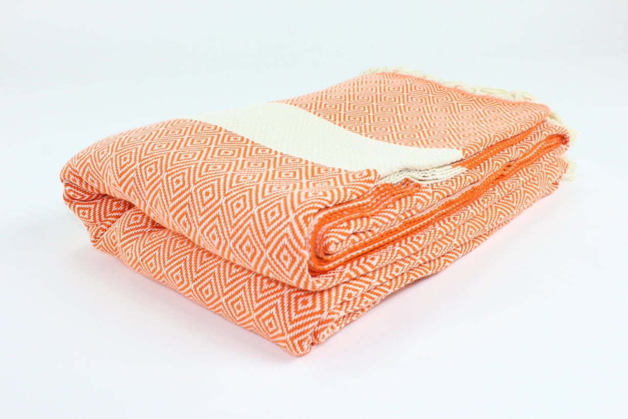 Premium Turkish Diamond Blanket Throw (Orange)