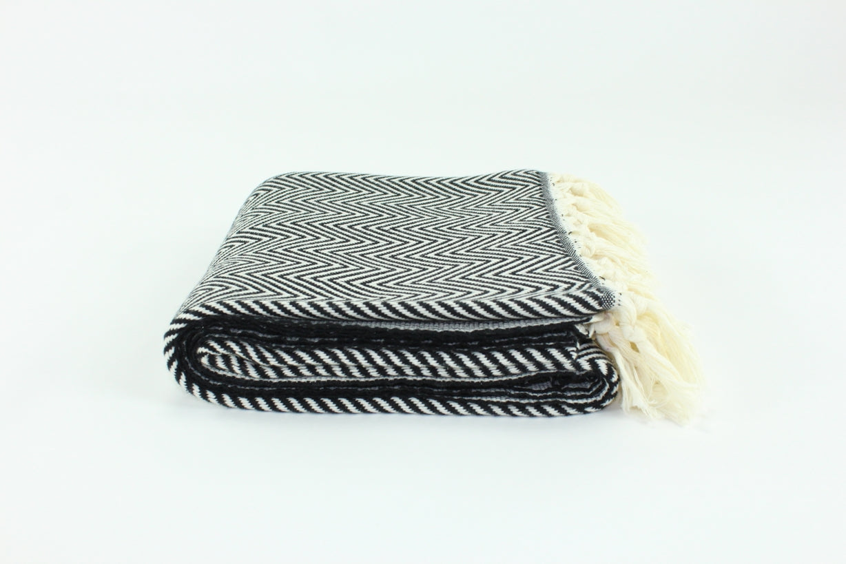 Premium Turkish Plain Herringbone Towel Peshtemal Fouta (Black)