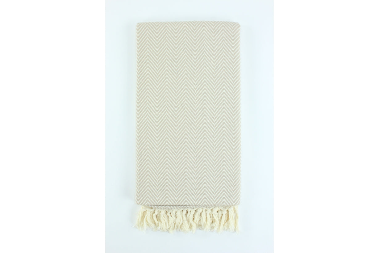 Premium Turkish Plain Herringbone Towel Peshtemal Fouta (Beige)