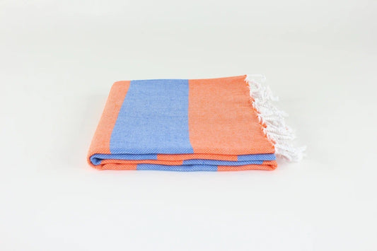 Premium Turkish Wide Stripe Towel Peshtemal Fouta (Orange & Blue)