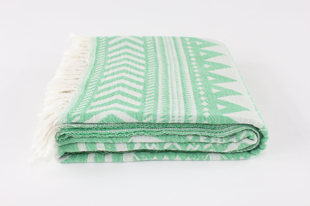 Premium Turkish Double Layer Kilim Towel Peshtemal Fouta (Green)