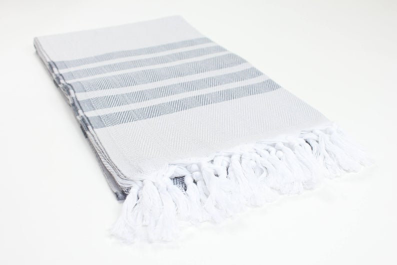 Premium Turkish Herringbone Striped Towel Peshtemal Fouta (Gray & Dark Gray)