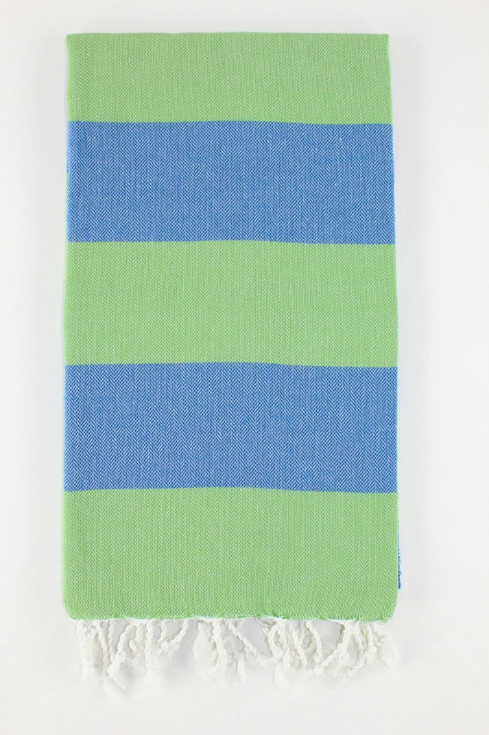 Premium Turkish Wide Stripe Towel Peshtemal Fouta (Green & Blue)