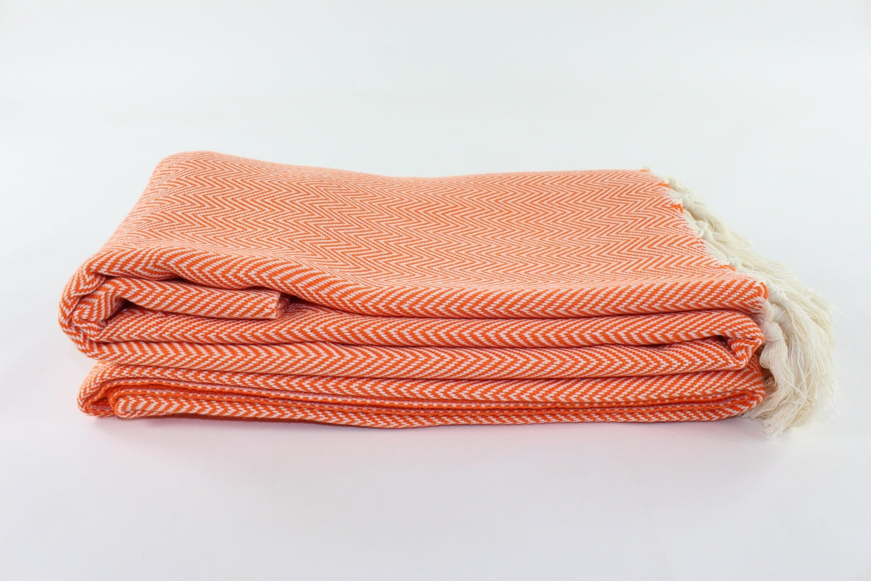 Premium Turkish Plain Herringbone Blanket Throw (Orange)