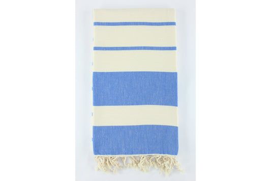 Premium Turkish Wide-Narrow Stripe Towel Peshtemal Fouta (Blue & Ivory)