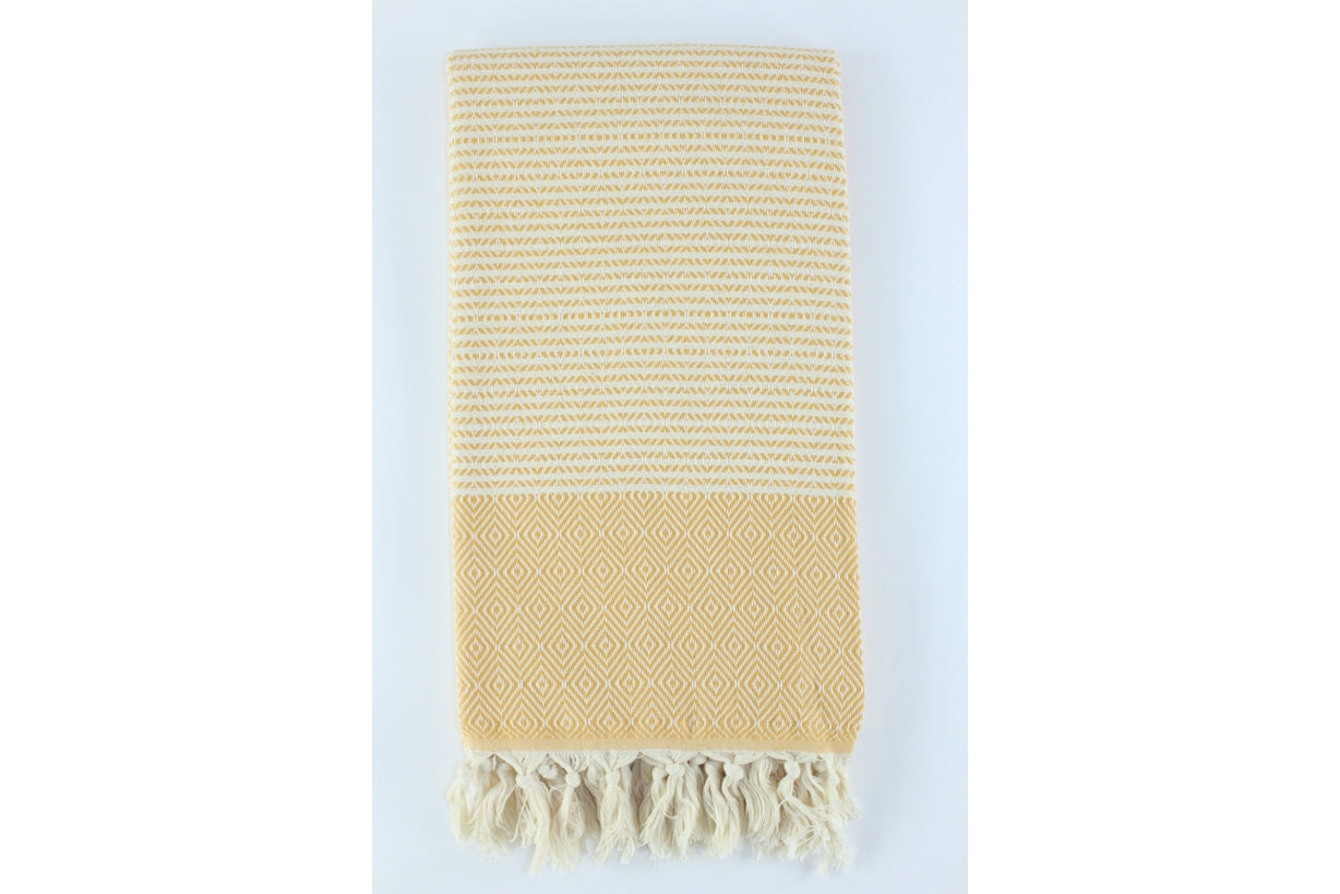 Premium Turkish Striped Diamond Towel Peshtemal Fouta (Mustard)