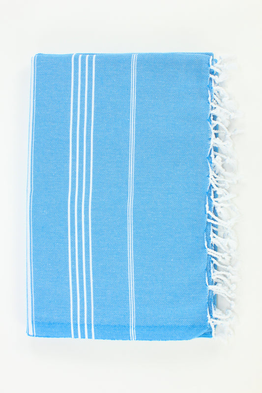 Premium Turkish Classic Striped Blanket Throw (Blue)