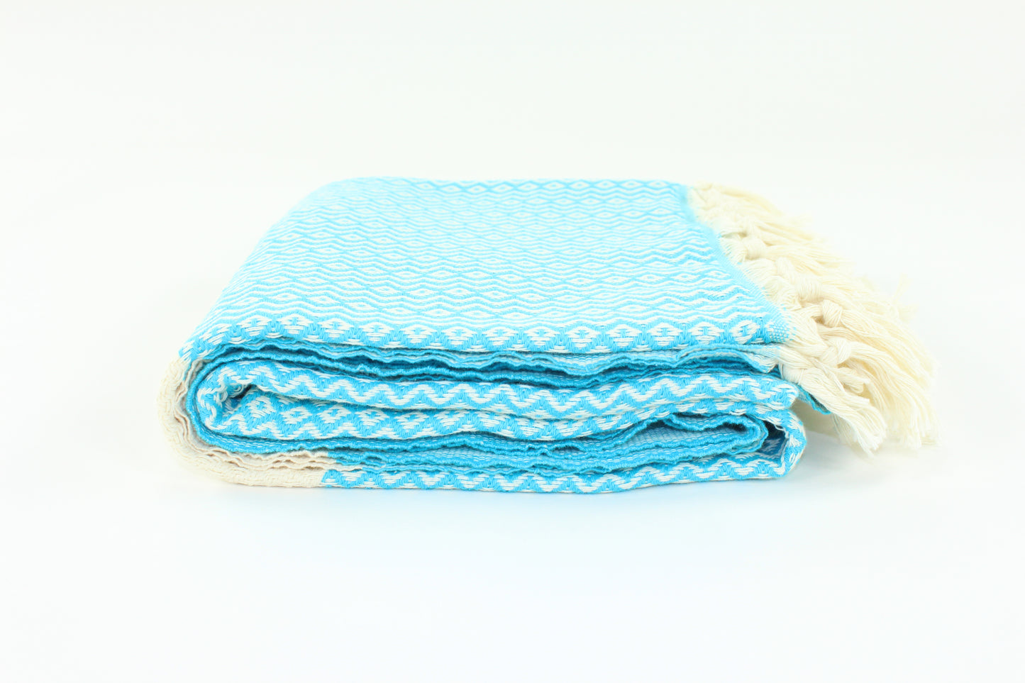 Premium Turkish ZigZag Diamond Towel Peshtemal Fouta (Turquoise Blue)