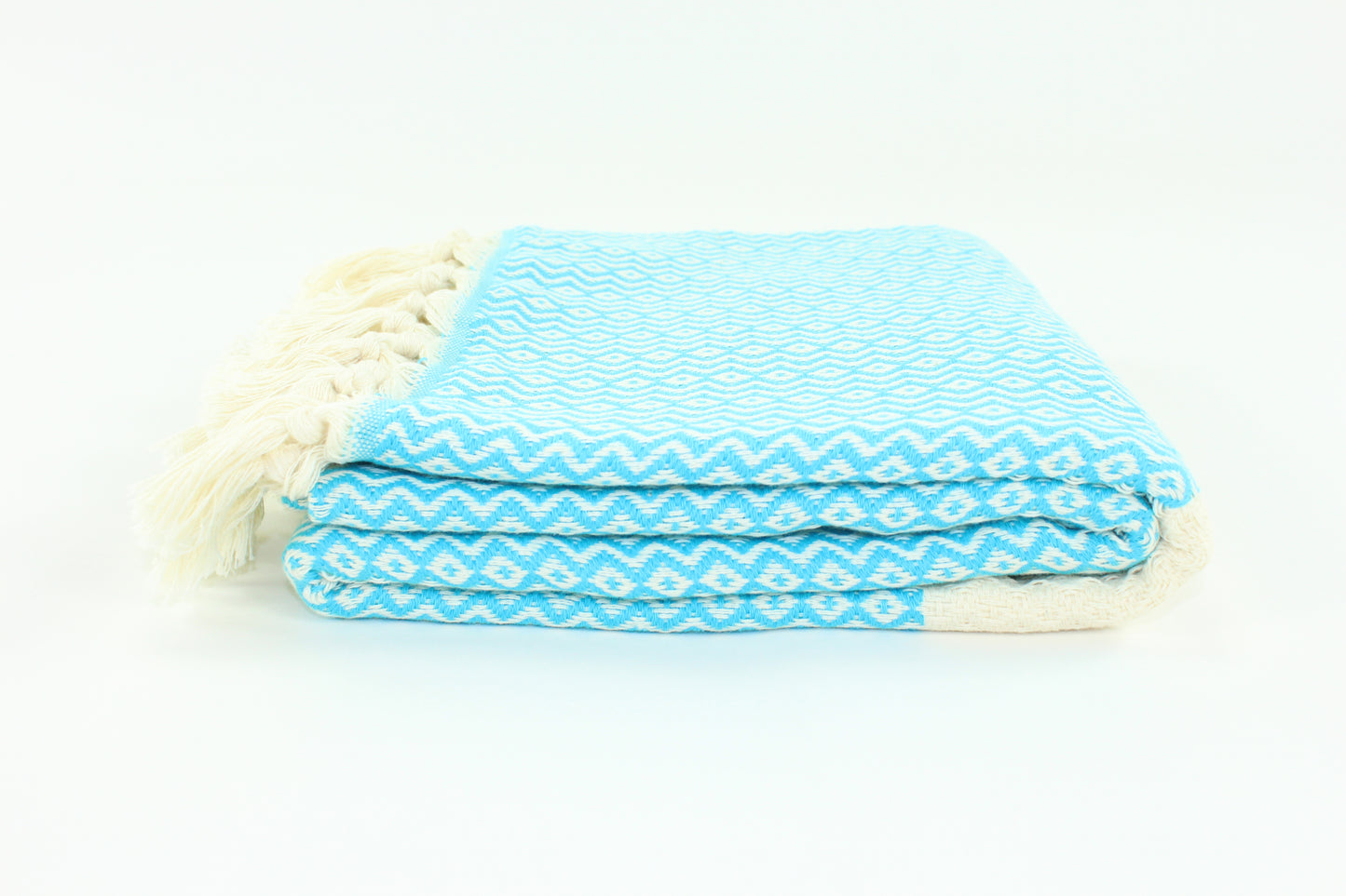 Premium Turkish ZigZag Diamond Towel Peshtemal Fouta (Turquoise Blue)