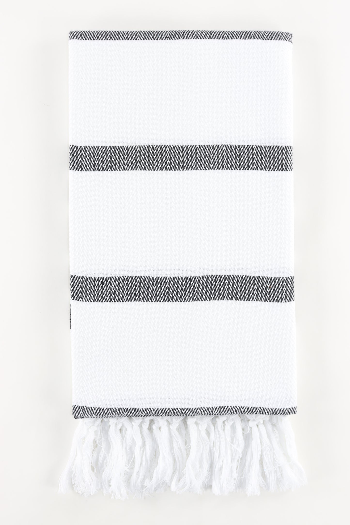 Premium Turkish Herringbone Striped Towel Peshtemal Fouta (White & Black)