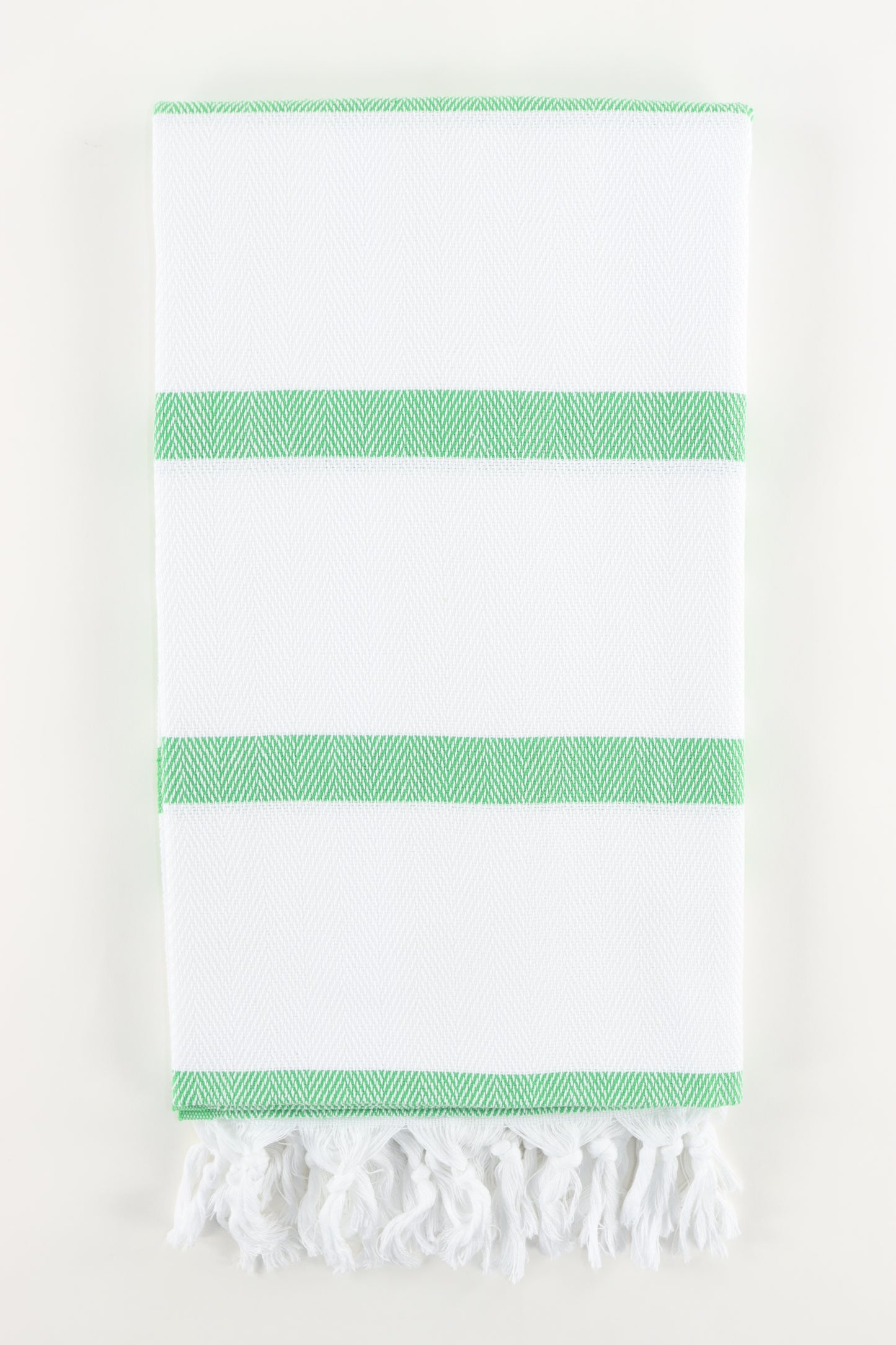 Premium Turkish Herringbone Striped Towel Peshtemal Fouta (White & Green)