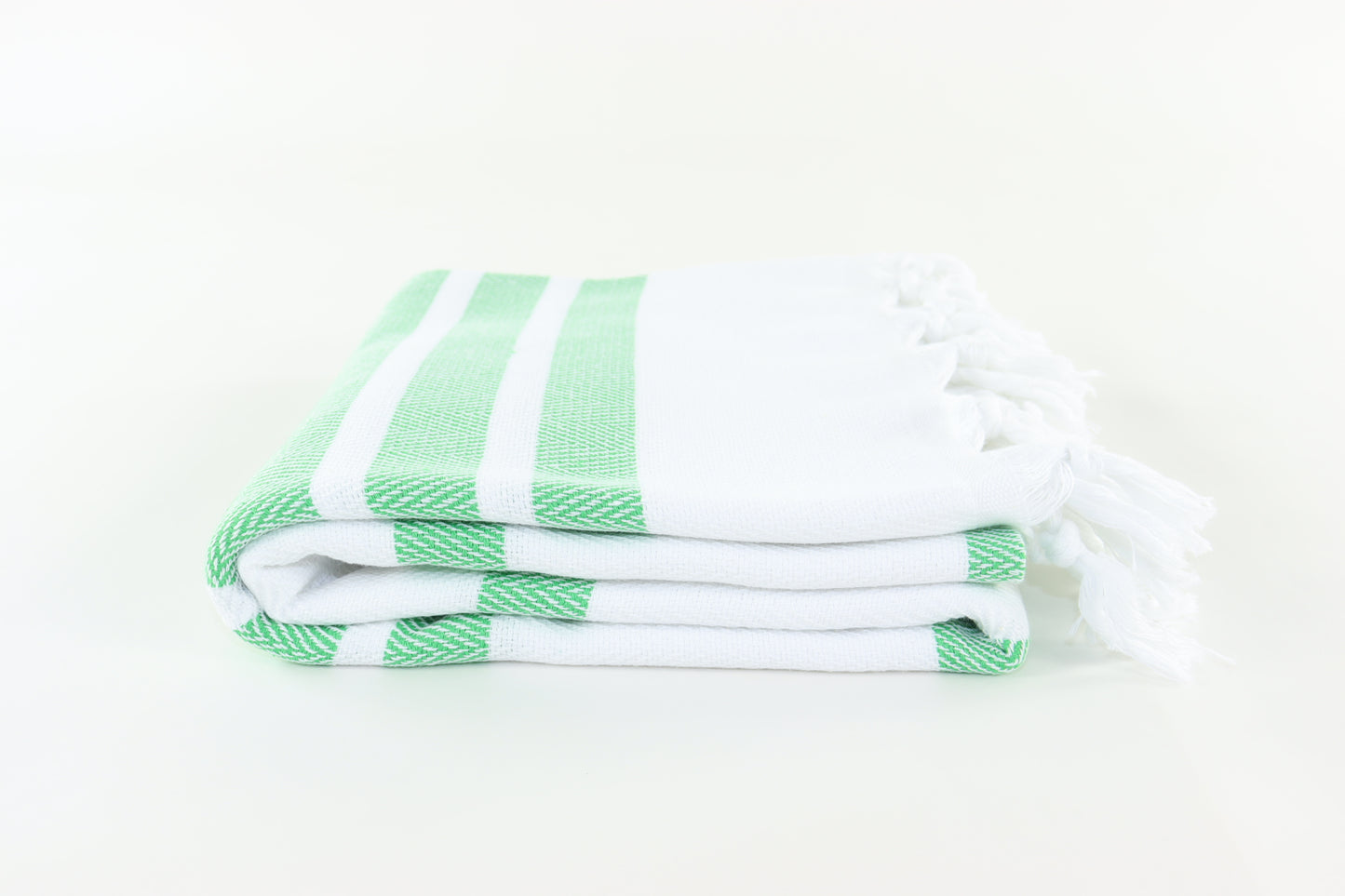 Premium Turkish Herringbone Striped Towel Peshtemal Fouta (White & Green)