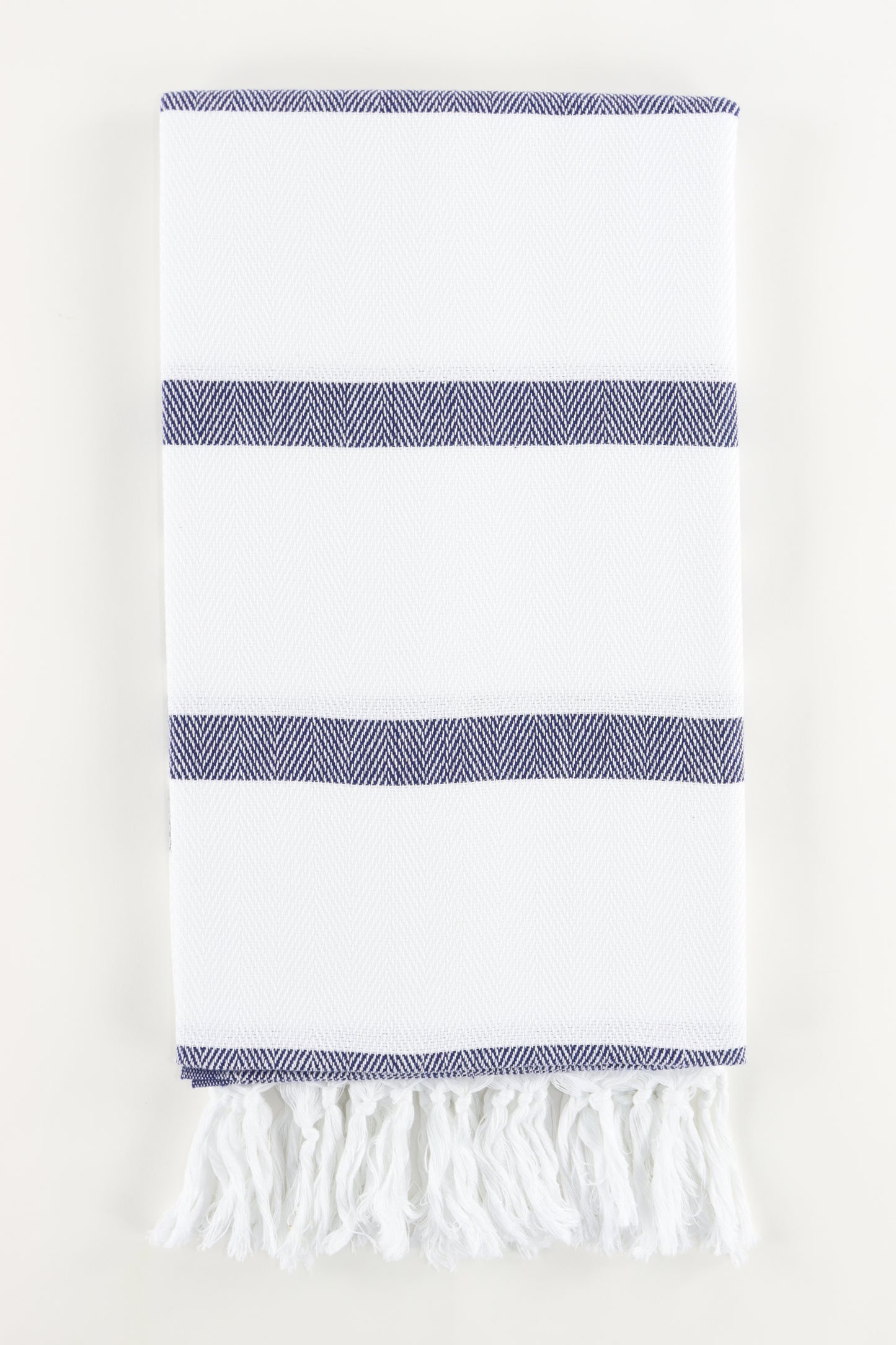Premium Turkish Herringbone Striped Towel Peshtemal Fouta (White & Dark Navy Blue)