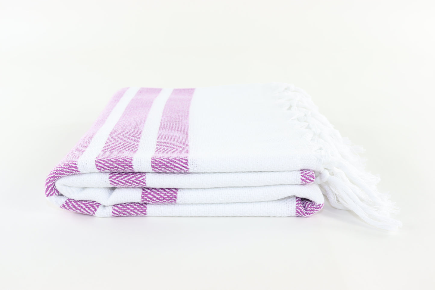 Premium Turkish Herringbone Striped Towel Peshtemal Fouta (White & Purple)