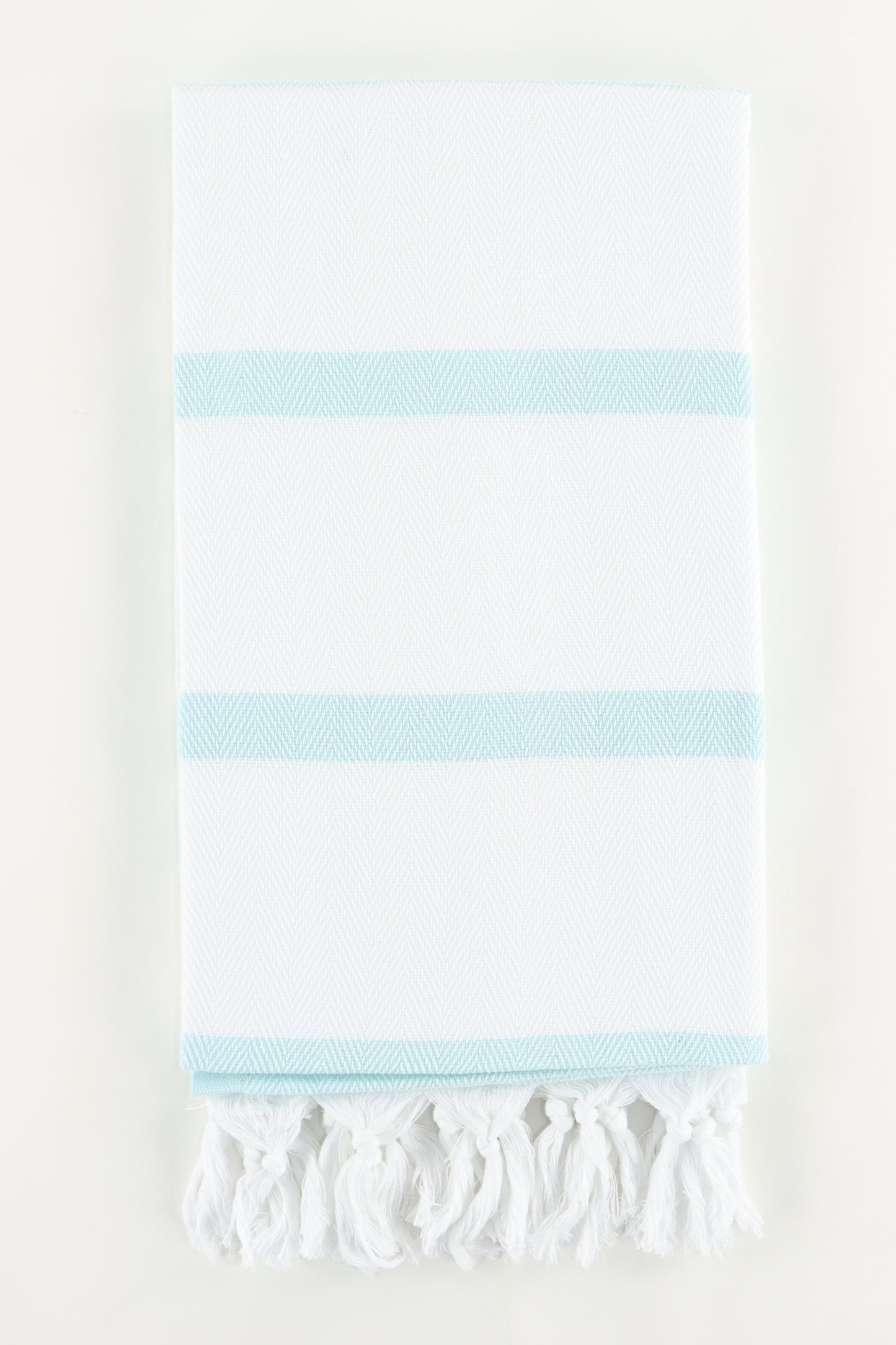 Premium Turkish Herringbone Striped Towel Peshtemal Fouta (White & Light Turquoise)