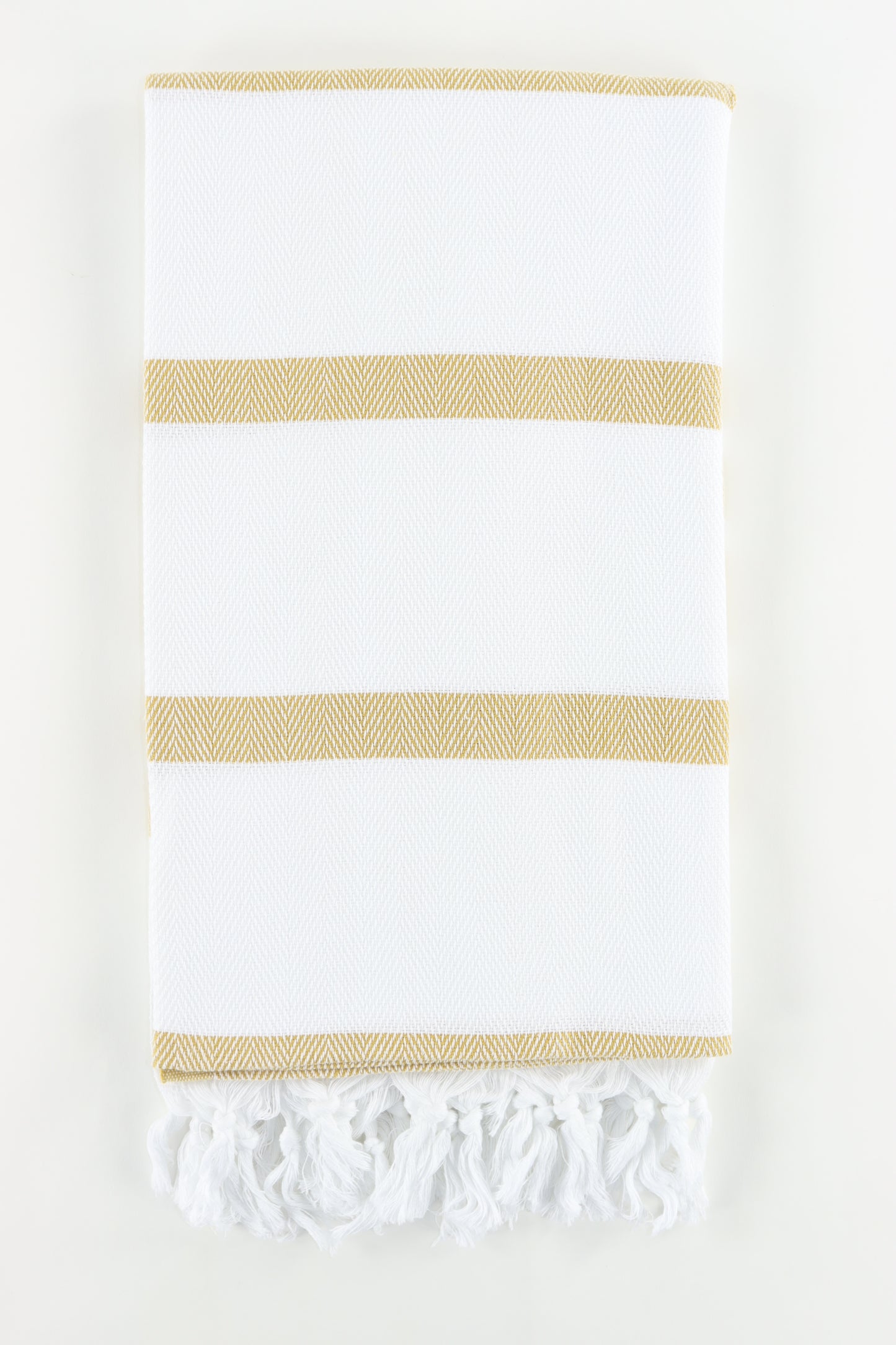 Premium Turkish Herringbone Striped Towel Peshtemal Fouta (White & Mustard)