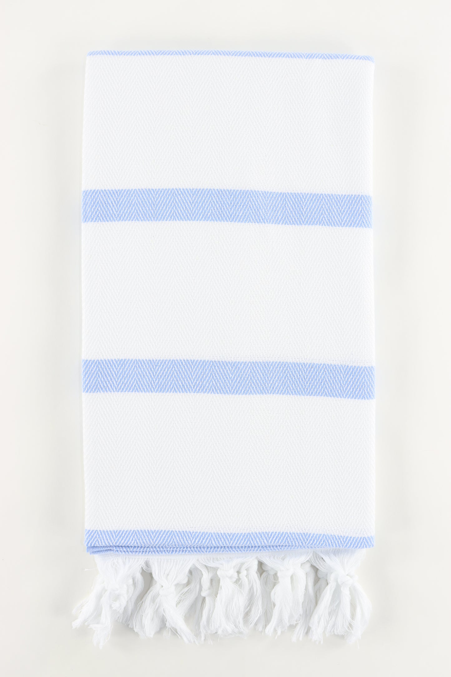 Premium Turkish Herringbone Striped Towel Peshtemal Fouta (White & Baby Blue)