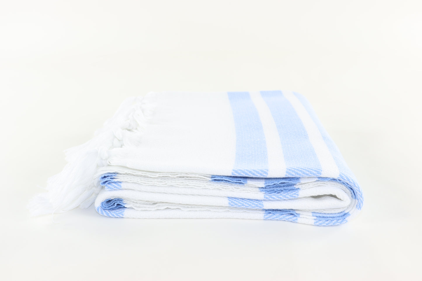 Premium Turkish Herringbone Striped Towel Peshtemal Fouta (White & Baby Blue)