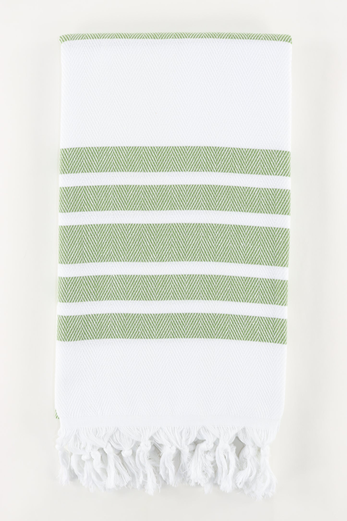 Premium Turkish Herringbone Striped Towel Peshtemal Fouta (White & Khaki Green)