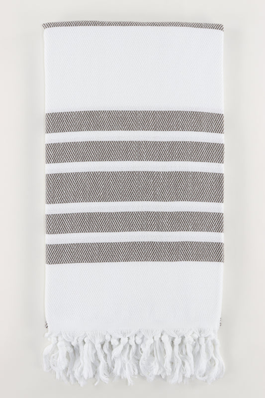 Premium Turkish Herringbone Striped Towel Peshtemal Fouta (White & Brown)