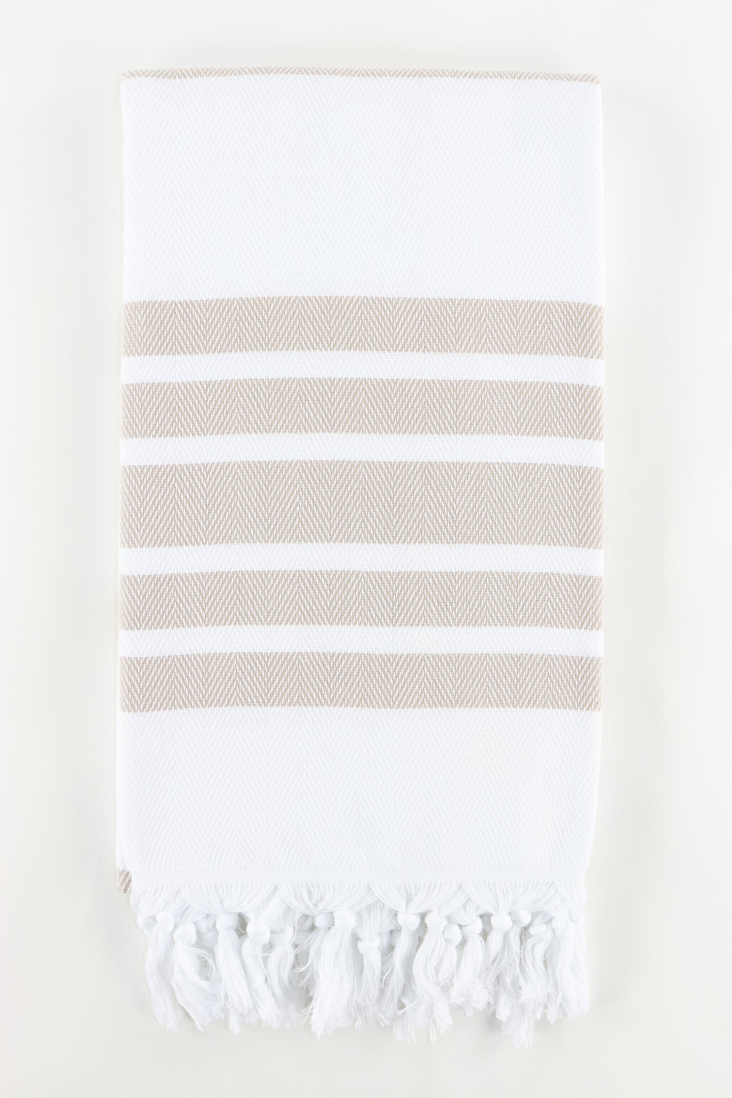 Premium Turkish Herringbone Striped Towel Peshtemal Fouta (White & Beige)