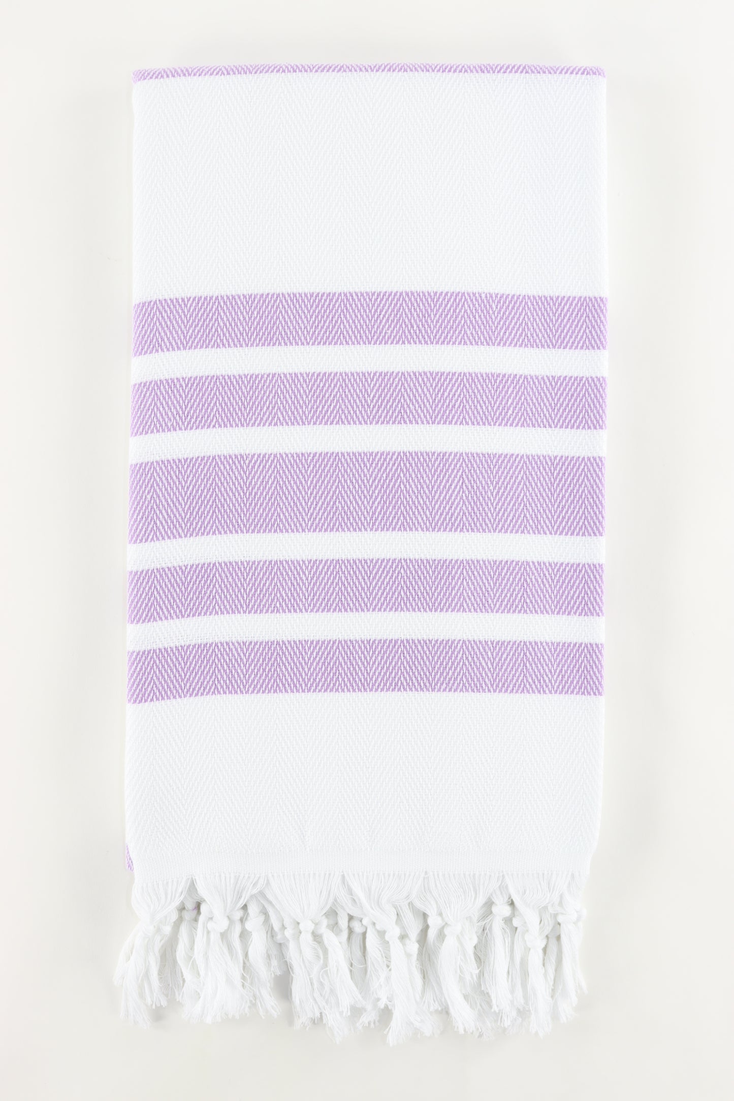Premium Turkish Herringbone Striped Towel Peshtemal Fouta (White & Lilac)