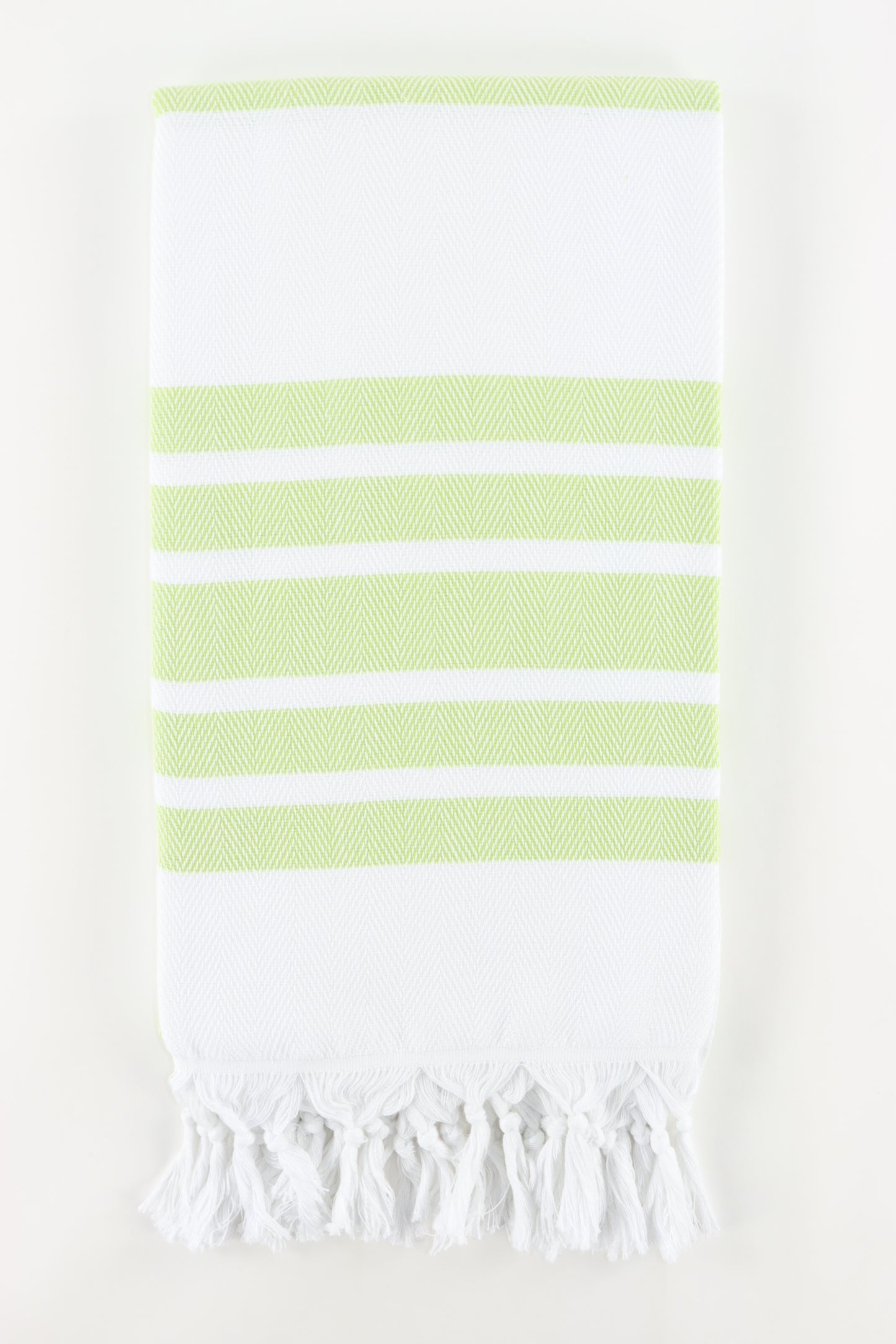 Premium Turkish Herringbone Striped Towel Peshtemal Fouta (White & Light Pistachio Green)